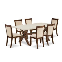 East West Furniture 7Pc Dining Set Consists of a Wood Dining Table and 6 Light Beige Linen Fabric Dinning Room Chairs with Styl