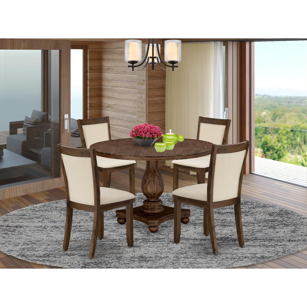 East West Furniture 5Pcs Dining Table Set A Modern Kitchen Table and 4 Light Beige Linen Fabric Dining Room Chairs with Styli