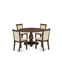 East West Furniture 5Pcs Dining Table Set A Modern Kitchen Table and 4 Light Beige Linen Fabric Dining Room Chairs with Styli