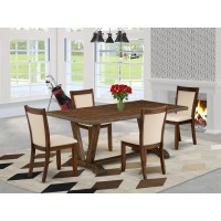 East West Furniture 5Pc Dining Room Set Includes a Dining Table and 4 Light Beige Linen Fabric Mid Century Dining Chairs with S