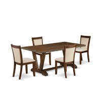 East West Furniture 5Pc Dining Room Set Includes a Dining Table and 4 Light Beige Linen Fabric Mid Century Dining Chairs with S