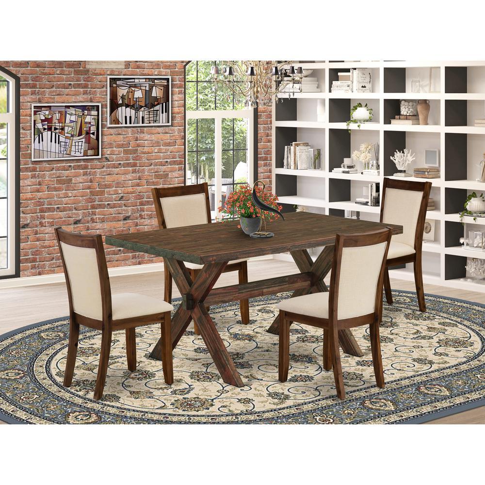 East West Furniture 5Pc Dining Room Table Set Includes a Wooden Table and 4 Light Beige Linen Fabric Upholstered Chairs with St