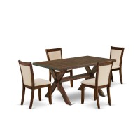 East West Furniture 5Pc Dining Room Table Set Includes a Wooden Table and 4 Light Beige Linen Fabric Upholstered Chairs with St