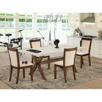 East West Furniture 5Pc Modern Dining Set Contains a Wooden Dining Table and 4 Light Beige Linen Fabric Upholstered Dining Chai