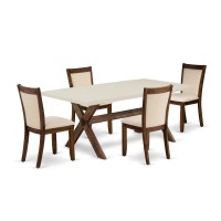 East West Furniture 5Pc Modern Dining Set Contains a Wooden Dining Table and 4 Light Beige Linen Fabric Upholstered Dining Chai