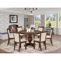 East West Furniture 7Piece Kitchen Table Set A Lovely Dining Table and 6 Gorgeous Light Beige Linen Fabric Dining Chairs with