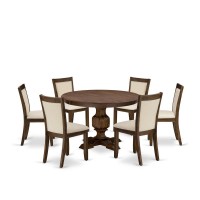 East West Furniture 7Piece Kitchen Table Set A Lovely Dining Table and 6 Gorgeous Light Beige Linen Fabric Dining Chairs with