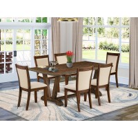 East West Furniture 7Pc Dining Table Set Contains a Rectangular Dining Table and 6 Light Beige Linen Fabric Parsons Chairs with