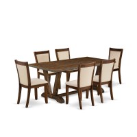 East West Furniture 7Pc Dining Table Set Contains a Rectangular Dining Table and 6 Light Beige Linen Fabric Parsons Chairs with