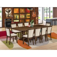 East West Furniture 11Pieces Kitchen Table Set 1 Modern Dining Table with Double Pedestal and 10 Light Beige Linen Fabric Mod