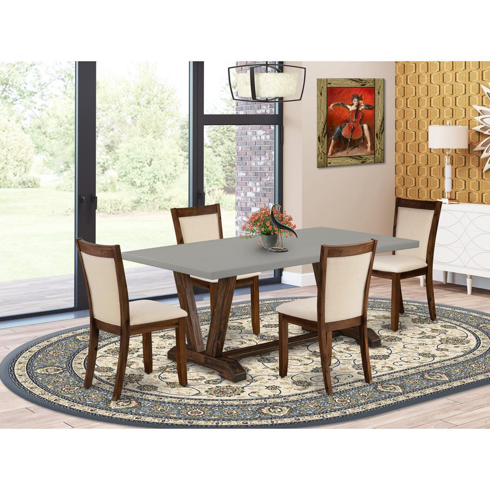 East West Furniture 5Piece Modern Dining Set Consists of a Wooden Dining Table and 4 Light Beige Linen Fabric Dining Chairs wit