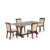 East West Furniture 5Piece Modern Dining Set Consists of a Wooden Dining Table and 4 Light Beige Linen Fabric Dining Chairs wit