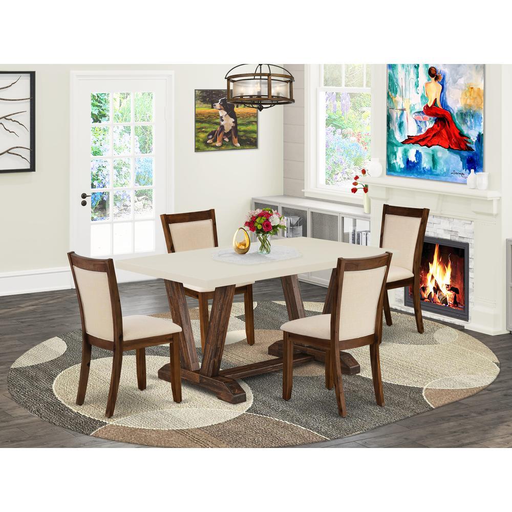 East West Furniture 5Pc Kitchen Set 1 Dining Table with Linen White Tabletop and 4 Light Beige Linen Fabric Modern Chairs wit