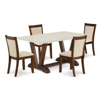 East West Furniture 5Pc Kitchen Set 1 Dining Table with Linen White Tabletop and 4 Light Beige Linen Fabric Modern Chairs wit