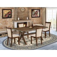 East West Furniture 5Piece Dining Table Set Includes a Rectangular Dining Table and 4 Light Beige Linen Fabric Upholstered Chai