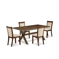 East West Furniture 5Piece Dining Table Set Includes a Rectangular Dining Table and 4 Light Beige Linen Fabric Upholstered Chai