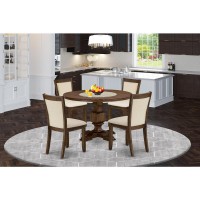 East West Furniture 5Piece Dining Room Set An Attractive Dining Table and 4 Lovely Light Beige Linen Fabric Wooden Chairs wit