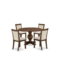 East West Furniture 5Piece Dining Room Set An Attractive Dining Table and 4 Lovely Light Beige Linen Fabric Wooden Chairs wit