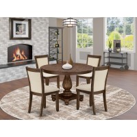 East West Furniture 5Pcs Dining Room Table Set A Wood Dining Table and 4 Light Beige Linen Fabric Dining Room Chairs with Sty