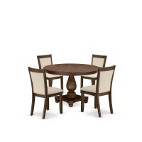 East West Furniture 5Pcs Dining Room Table Set A Wood Dining Table and 4 Light Beige Linen Fabric Dining Room Chairs with Sty