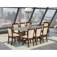 East West Furniture 9Pc Dining Table Set Consists of a Dining Room Table and 8 Light Beige Linen Fabric Parson Dining Chairs wi