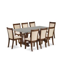 East West Furniture 9Pc Dining Table Set Consists of a Dining Room Table and 8 Light Beige Linen Fabric Parson Dining Chairs wi