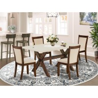 East West Furniture 5Piece Dining Room Set Contains a Dinning Table and 4 Light Beige Linen Fabric Upholstered Chairs with Styl