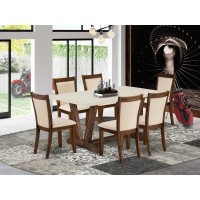 East West Furniture 7Pc Dining Table Set A Dining Table with Linen White Top and 6 Light Beige Linen Fabric Modern Dining Cha