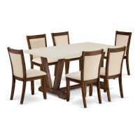 East West Furniture 7Pc Dining Table Set A Dining Table with Linen White Top and 6 Light Beige Linen Fabric Modern Dining Cha