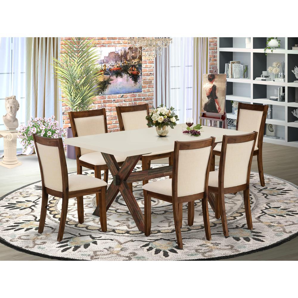 East West Furniture 7Piece Kitchen Table Set Consists of a Dining Room Table and 6 Light Beige Linen Fabric Dining Room Chairs