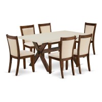 East West Furniture 7Piece Kitchen Table Set Consists of a Dining Room Table and 6 Light Beige Linen Fabric Dining Room Chairs