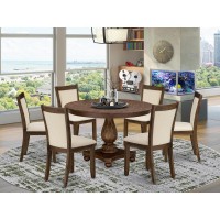 East West Furniture 7Piece Dinning Table Set A Gorgeous Wood Table and 6 Wonderful Light Beige Linen Fabric Dining Chairs wit