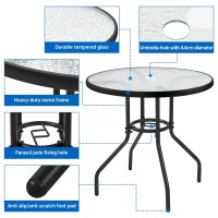 Costoffs Garden Dining Table Outdoor Round Table Patio Coffee Table With Umbrella Hole 80Cm X 80Cm X 72.5Cm