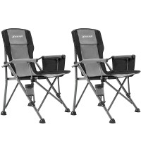Xgear Camping Chair With Padded Hard Armrest, Sturdy Folding Camp Chair With Cup Holder, Storage Pockets Carry Bag Included, Support To 400 Lbs (2Pcs/Grey)