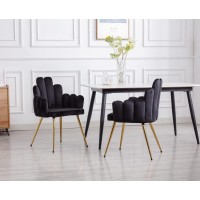 Wahson Velvet Dining Chairs Set of 4 Elegant Living Room Leisure Chairs with Design Backrest, Modern Kitchen Chairs with Golden Legs for Living Room/Home, Black