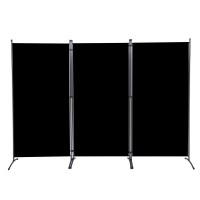 Chosenm 3 Panel Folding Privacy Screens, 6 Ft Tall Wall Divider With Metal Frame, Freestanding Room Divider For Office Bedroom Study (3 Panel, Black)