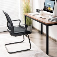 Tangkula Set Of 2 Office Guest Chairs, Reception Chairs Conference Room Chairs With Adjustable Lumbar Support & Sled Base, Modern Mid Back Mesh Desk Chair No Wheels