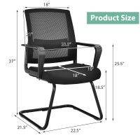 Tangkula Set Of 2 Office Guest Chairs, Reception Chairs Conference Room Chairs With Adjustable Lumbar Support & Sled Base, Modern Mid Back Mesh Desk Chair No Wheels