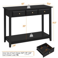 Yaheetech Console Table With 3 Drawers, Wood Entryway Table With Storage Shelf, Sofa Table Narrow Long For Living Room, Entryway, Hallway, Foyer, Black