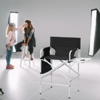 Jxufdho Makeup Chair For Makeup Artist 41'',Tall Directors Chairs Foldable With Side Table Cup Holder Storage Bag And Footrest, Makeup Chair For Clients 400Lbs Capacity Black