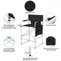 Jxufdho Makeup Chair For Makeup Artist 41'',Tall Directors Chairs Foldable With Side Table Cup Holder Storage Bag And Footrest, Makeup Chair For Clients 400Lbs Capacity Black