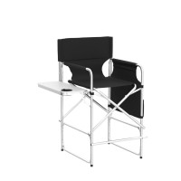 Jxufdho Makeup Chair For Makeup Artist 41'',Tall Directors Chairs Foldable With Side Table Cup Holder Storage Bag And Footrest, Makeup Chair For Clients 400Lbs Capacity Black