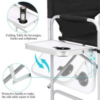 Jxufdho Makeup Chair For Makeup Artist 41'',Tall Directors Chairs Foldable With Side Table Cup Holder Storage Bag And Footrest, Makeup Chair For Clients 400Lbs Capacity Black