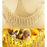 Tcgpro Stuffed Animal Toy Storage Hammock With Led Light-Macrame Jumbo Doll Room Corner Organizer Mesh Decoration-Hanging Storage Nets Kids Bedroom(Beads), Beige