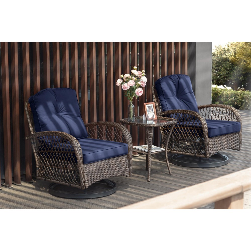 Sha Cerlin 3 Pieces Patio Furniture Set Outdoor Swivel Glider Rocker Wicker Patio Bistro Set With Rocking Chair Cushions And