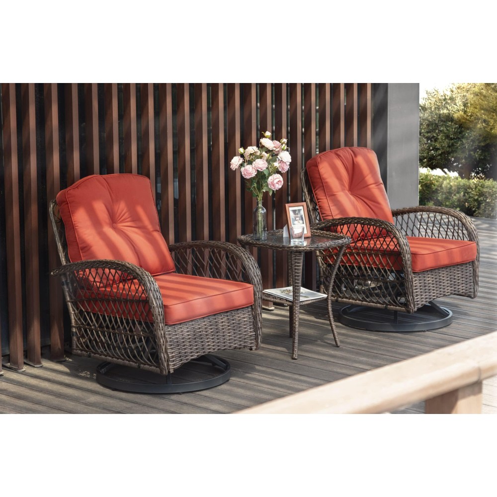 Sha Cerlin 3 Pieces Patio Furniture Set Outdoor Swivel Glider Rocker Wicker Patio Bistro Set With Rocking Chair Cushions And