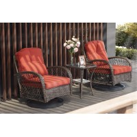 Sha Cerlin 3 Pieces Patio Furniture Set Outdoor Swivel Glider Rocker Wicker Patio Bistro Set With Rocking Chair Cushions And