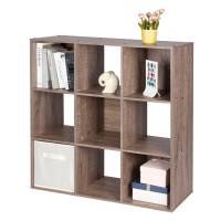 Pachira Us 9 Cube Storage Organizer, Wood Display Shelf, Free Standing Cubby Bookcase Cabinet Divider Bookshelf For 11 Inch Storage Basket, Rustic Brown Oak