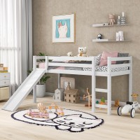 Nafort Twin Loft Bed With Slide, Low Loft Bed With Stairs, Solid Wood Twin Loft Bed Frame For Girls Boys With Climbing Ladders Guard Rails And Slat Support - White