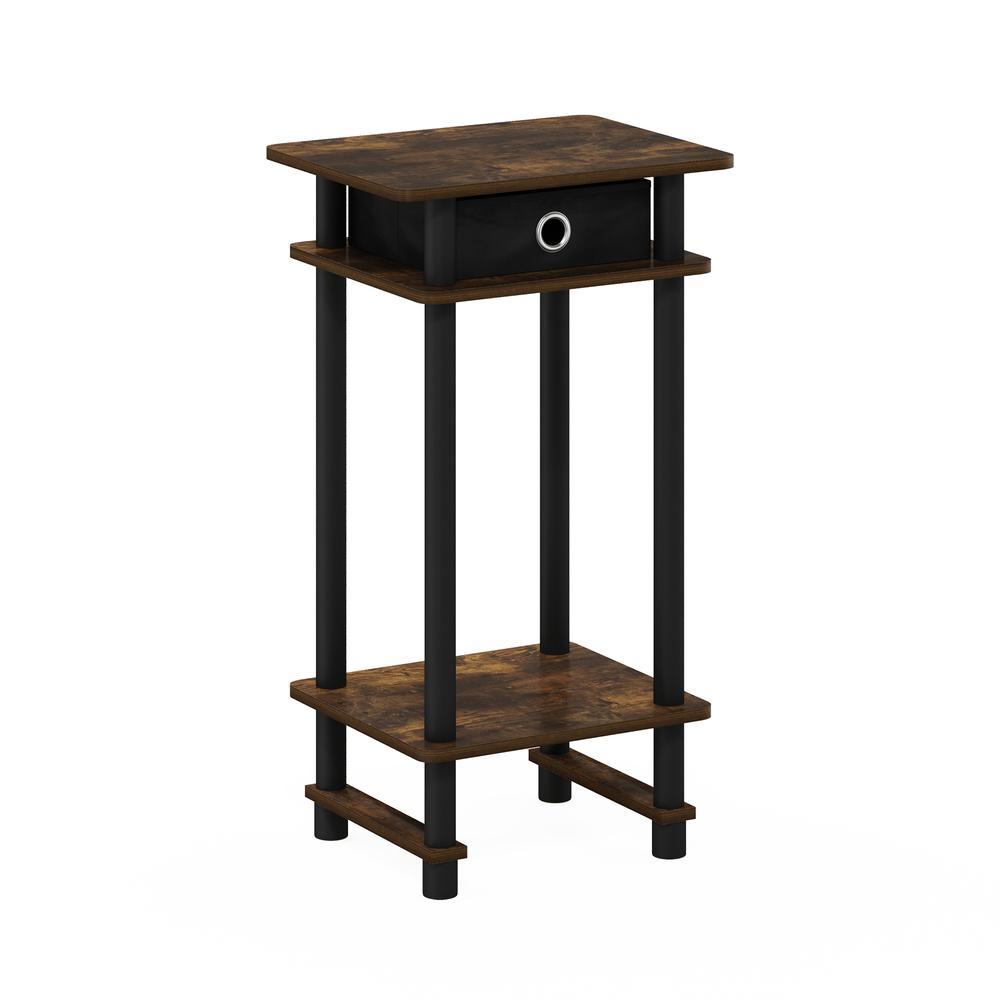 Furinno 17017 TurnNTube Tall End Table with Bin Amber PineBlackBlack